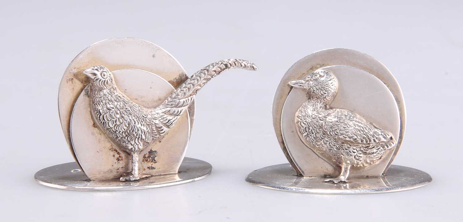 TWO GEORGE V SILVER BIRD MENU HOLDERS