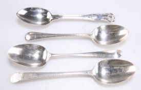 A GROUP OF FOUR 18TH AND 19TH CENTURY SILVER DESSERT SPOONS