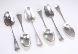 A GROUP OF SIX 18TH CENTURY SILVER OLD ENGLISH HAVOVERIAN PATTERN TABLE SPOONS
