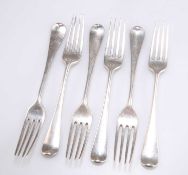 A SET OF SIX GEORGE III SILVER TABLE FORKS