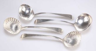 A PAIR OF GEORGE III SILVER SAUCE LADLES