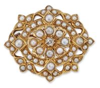 A LATE 19TH CENTURY DIAMOND AND SEED PEARL BROOCH
