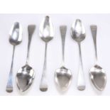 A GROUP OF SIX EARLY 19TH CENTURY SILVER OLD ENGLISH PATTERN DESSERT SPOONS