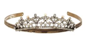 A LATE 19TH / EARLY 20TH CENTURY PASTE AND SIMULATED PEARL TIARA