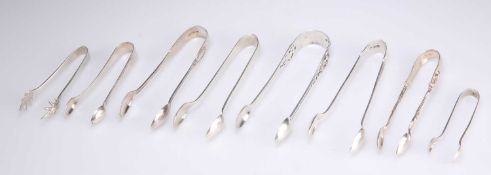 EIGHT PAIRS ASSORTED SILVER SUGAR NIPS, VICTORIAN AND LATER