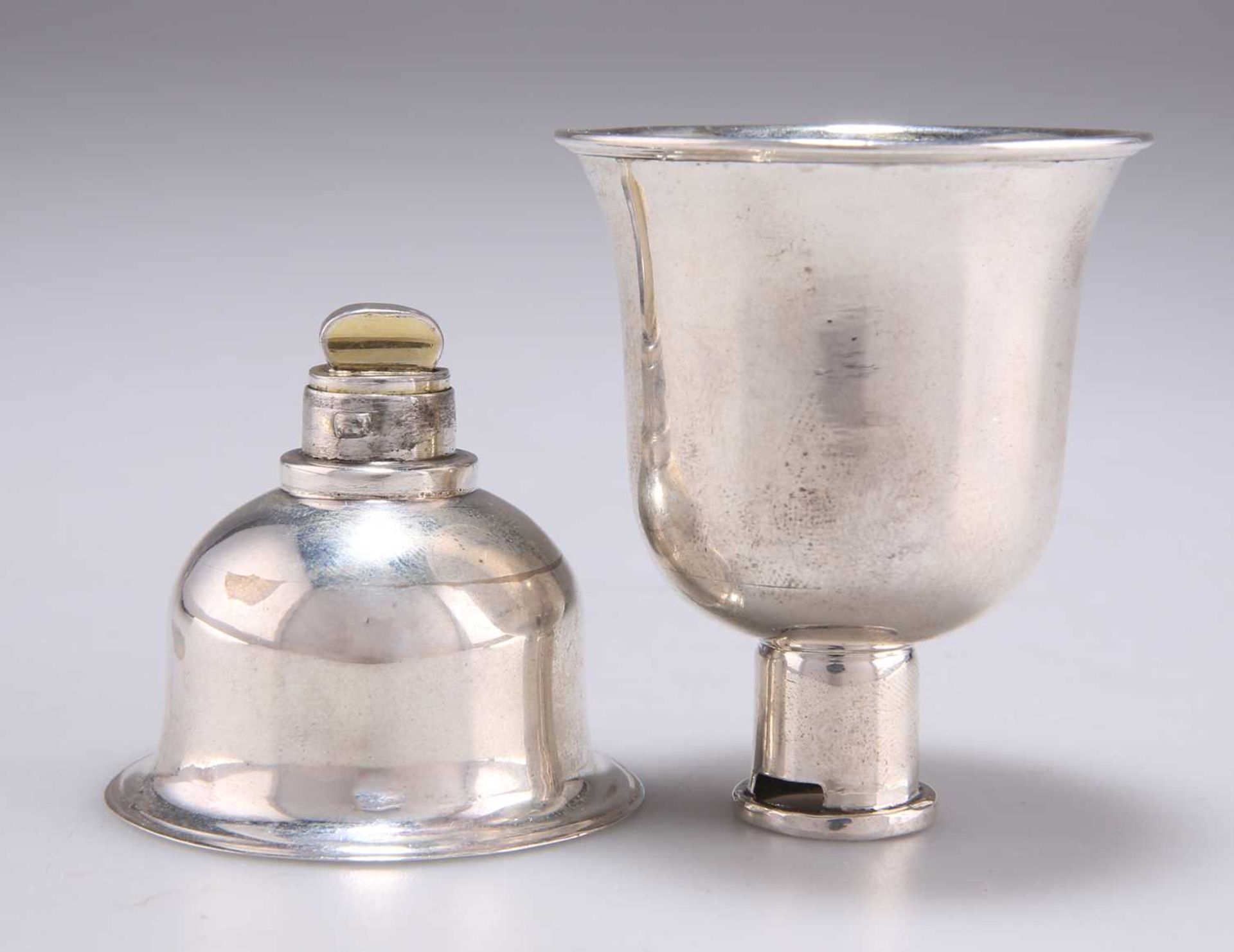 A WILLIAM IV IRISH SILVER TRAVELLING CUP AND FLASK