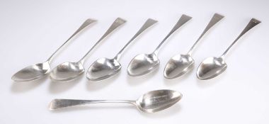 A GROUP OF SEVEN EARLY 19TH CENTURY SILVER OLD ENGLISH PATTERN TABLE SPOONS