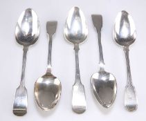 A GROUP OF FIVE EARLY 19TH CENTURY SILVER TABLE SPOONS