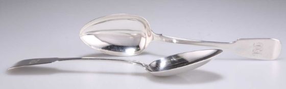 A PAIR OF EARLY VICTORIAN IRISH SILVER TABLE SPOONS