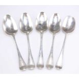 A SET OF FOUR GEORGE II SILVER HANOVERIAN SCROLL-BACK TABLE SPOONS