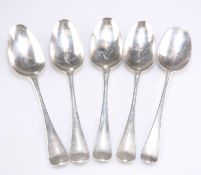 A SET OF FOUR GEORGE II SILVER HANOVERIAN SCROLL-BACK TABLE SPOONS