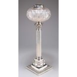 A VICTORIAN SILVER-PLATED CORINTHIAN COLUMN OIL LAMP BASE