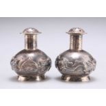A PAIR OF 19TH CENTURY CHINESE SILVER PEPPER POTS