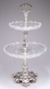 A VICTORIAN SILVER-PLATED AND CUT-GLASS CENTREPIECE
