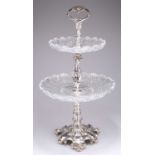 A VICTORIAN SILVER-PLATED AND CUT-GLASS CENTREPIECE