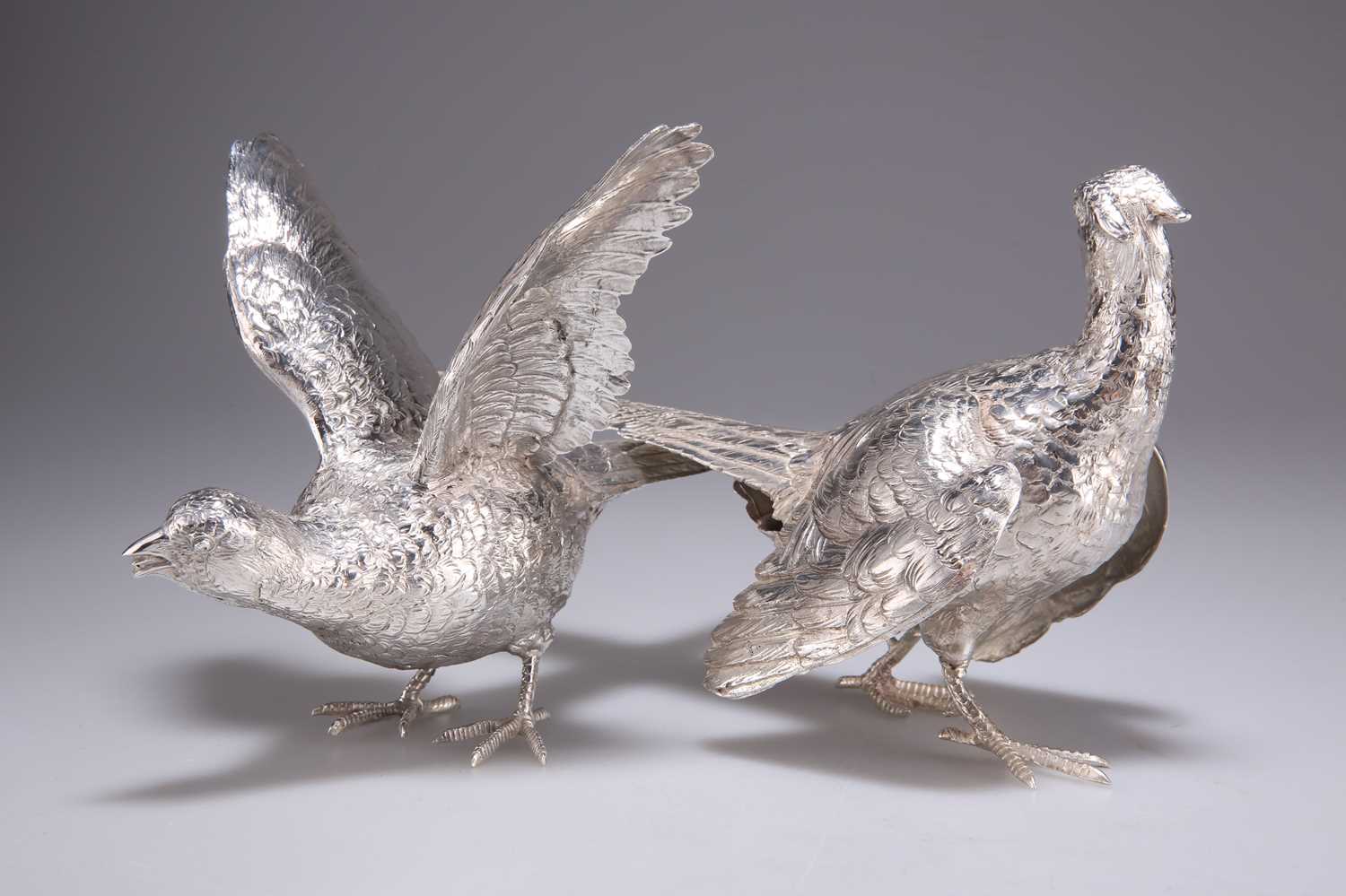 A PAIR OF GERMAN SILVER TABLE MODELS OF PHEASANTS - Image 2 of 3