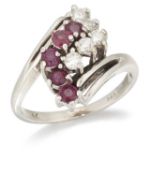 A RUBY AND DIAMOND CROSSOVER RING