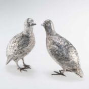 A PAIR OF CONTEMPORARY SILVER MODELS OF QUAIL