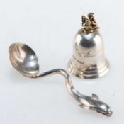 AN ELIZABETH II SILVER 'TOOTH FAIRY' BOX AND A SILVER SPOON