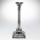 A VICTORIAN SILVER CORINTHIAN COLUMN CANDLESTICK