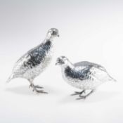 PATRICK MAVROS: A PAIR OF CAST SILVER MODELS OF RED-LEGGED PARTRIDGE