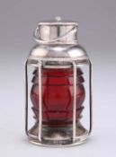 A VICTORIAN SILVER AND RUBY GLASS NOVELTY TABLE LIGHTER