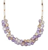 AN AMETHYST, AMETRINE AND CULTURED PEARL NECKLACE