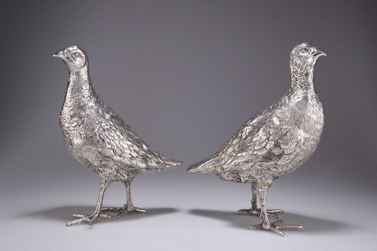 A PAIR OF CONTINENTAL SILVER GROUSE TABLE ORNAMENTS - Image 2 of 2