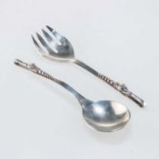 A PAIR OF MEXICAN STERLING SILVER SALAD SERVERS