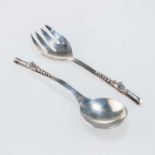 A PAIR OF MEXICAN STERLING SILVER SALAD SERVERS