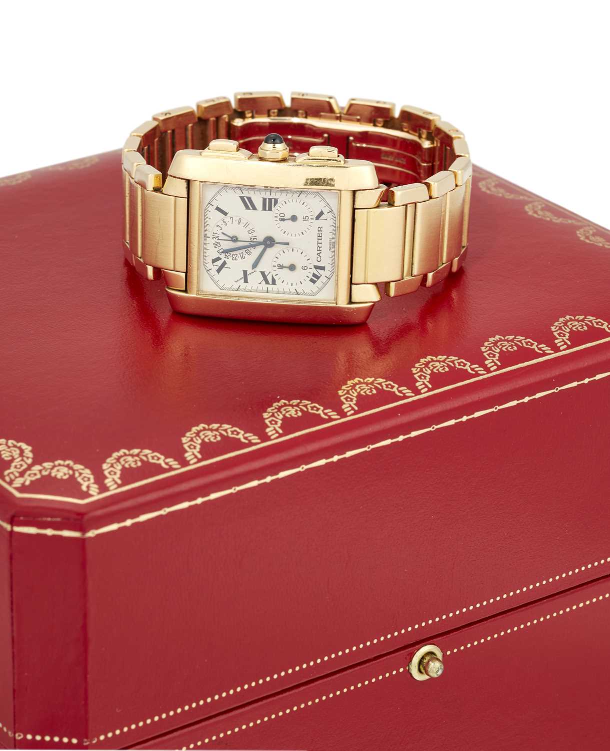 AN 18 CARAT GOLD CARTIER TANK FRANCAISE CHRONOFLEX CHRONOGRAPH BRACELET WATCH - Image 2 of 6