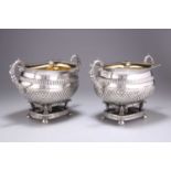 A PAIR OF PORTUGUESE SILVER TWO-HANDLED BOWLS
