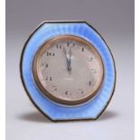 AN ART DECO SILVER AND ENAMEL STRUT CLOCK