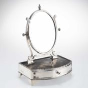 AN EDWARDIAN SILVER AND TORTOISESHELL MINIATURE DRESSING TABLE MIRROR
