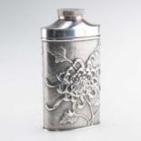 A CHINESE EXPORT SILVER TALCUM POWDER FLASK
