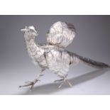 A LARGE GERMAN SILVER PHEASANT TABLE ORNAMENT