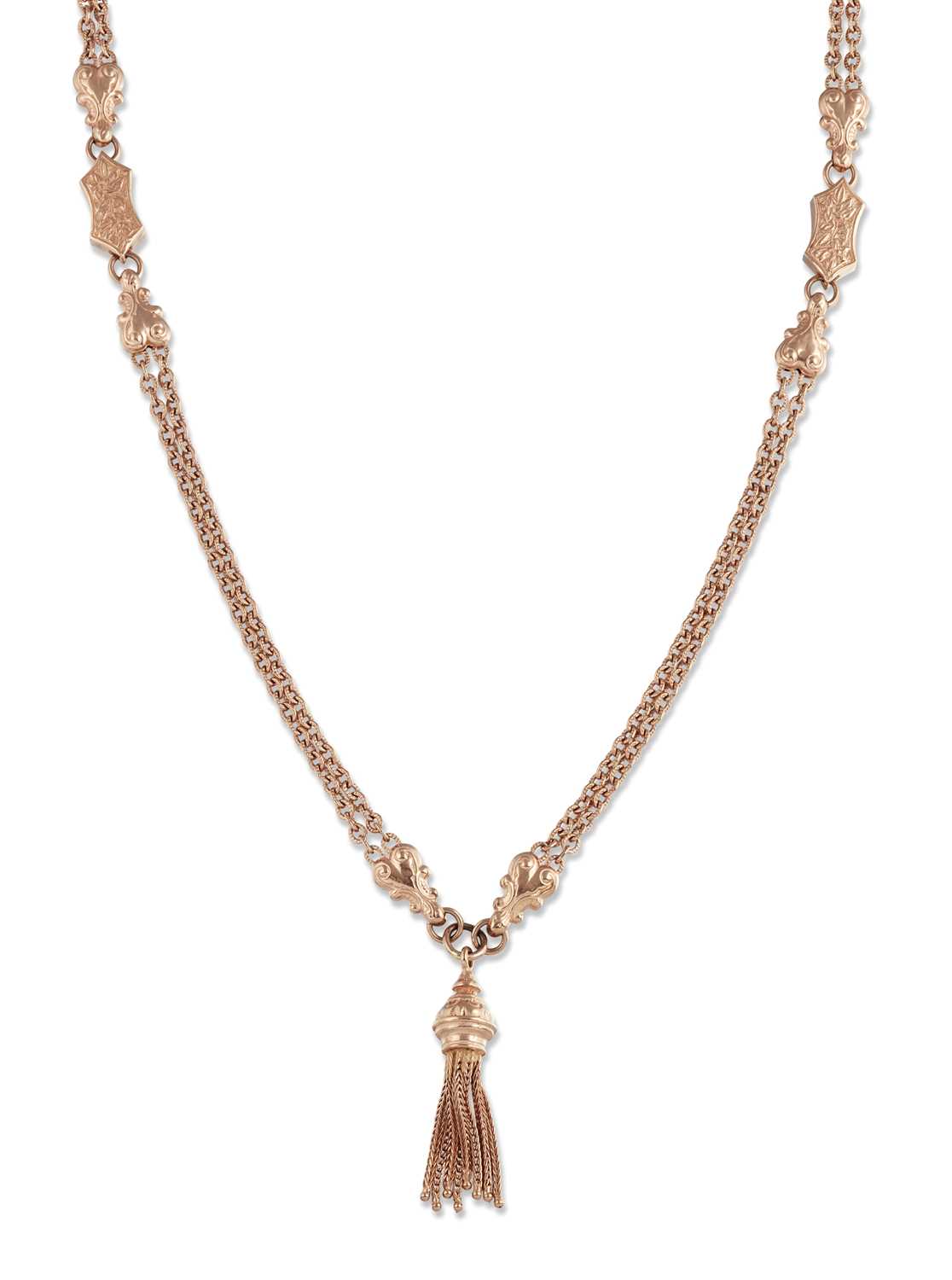 A VICTORIAN STYLE 9 CARAT ROSE GOLD ALBERTINA CHAIN NECKLACE
