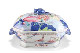 A CHINESE FAMILLE ROSE 'TOBACCO LEAF' TUREEN AND COVER