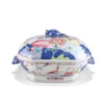 A CHINESE FAMILLE ROSE 'TOBACCO LEAF' TUREEN AND COVER