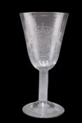 AN IMPORTANT WILLIAM III ROYAL COMMEMORATIVE CORONATION ARMORIAL GLASS GOBLET