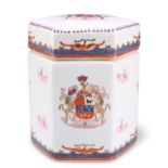 AN ARMORIAL TEA CADDY AND COVER