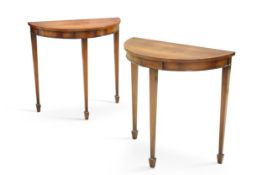 A PAIR OF GEORGE III-STYLE MAHOGANY DEMI-LUNE SIDE TABLES