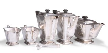 AN ART DECO-STYLE SILVER-PLATED FIVE-PIECE TEA SERVICE