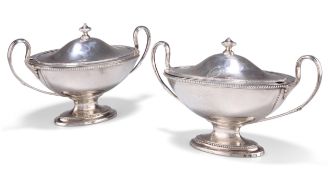 A PAIR OF GEORGE III SILVER SAUCE TUREENS AND COVERS