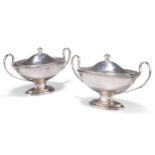 A PAIR OF GEORGE III SILVER SAUCE TUREENS AND COVERS