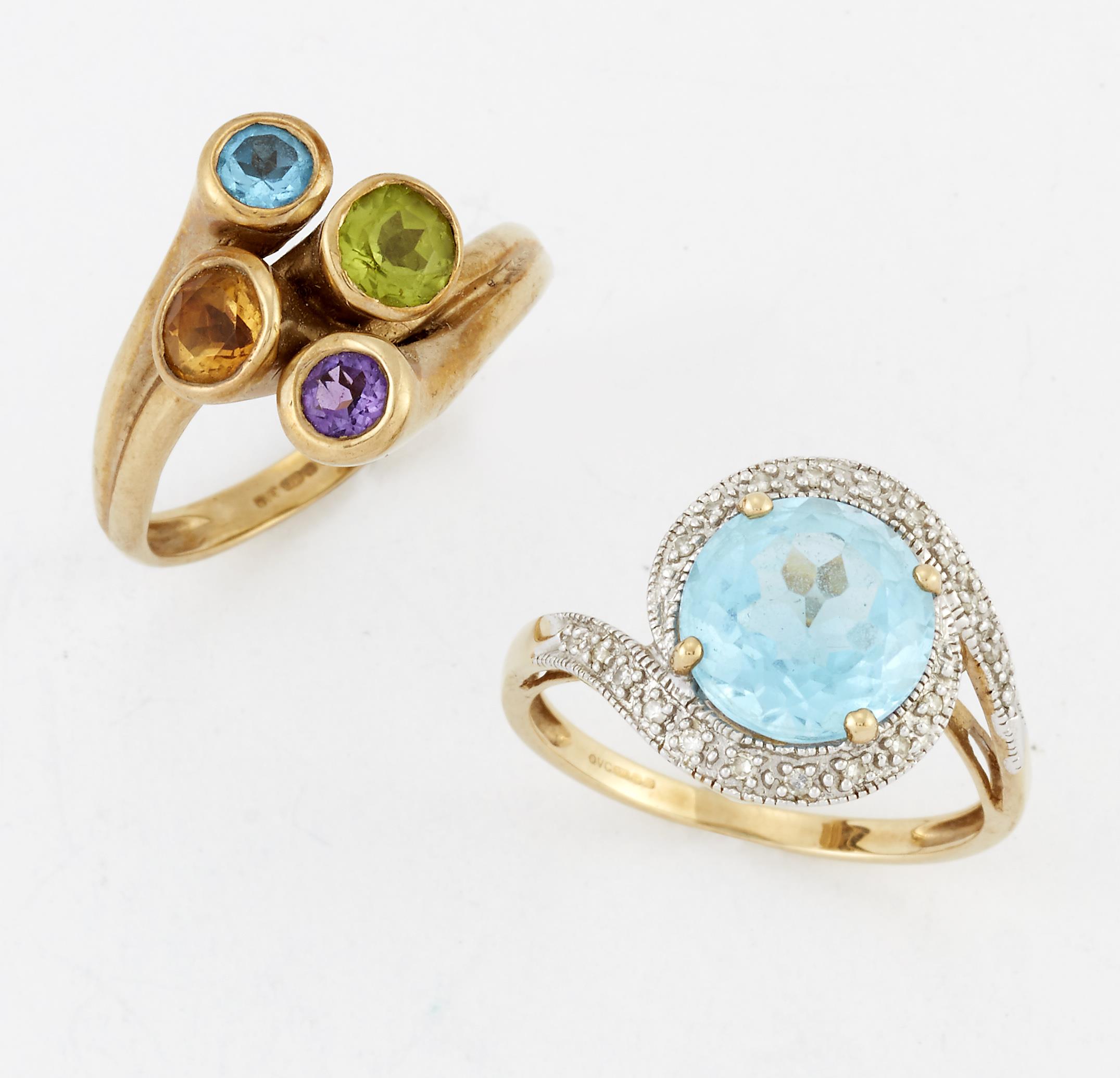 TWO 9 CARAT GOLD GEM-SET RINGS