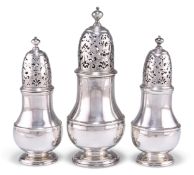 A SET OF THREE GEORGE I SILVER CASTERS