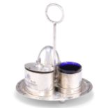 AN IRAQI SILVER AND NIELLO CRUET SET ON STAND