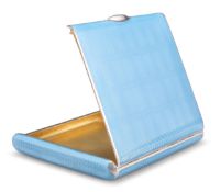 A CONTINENTAL SILVER AND BLUE ENAMEL CIGARETTE CASE