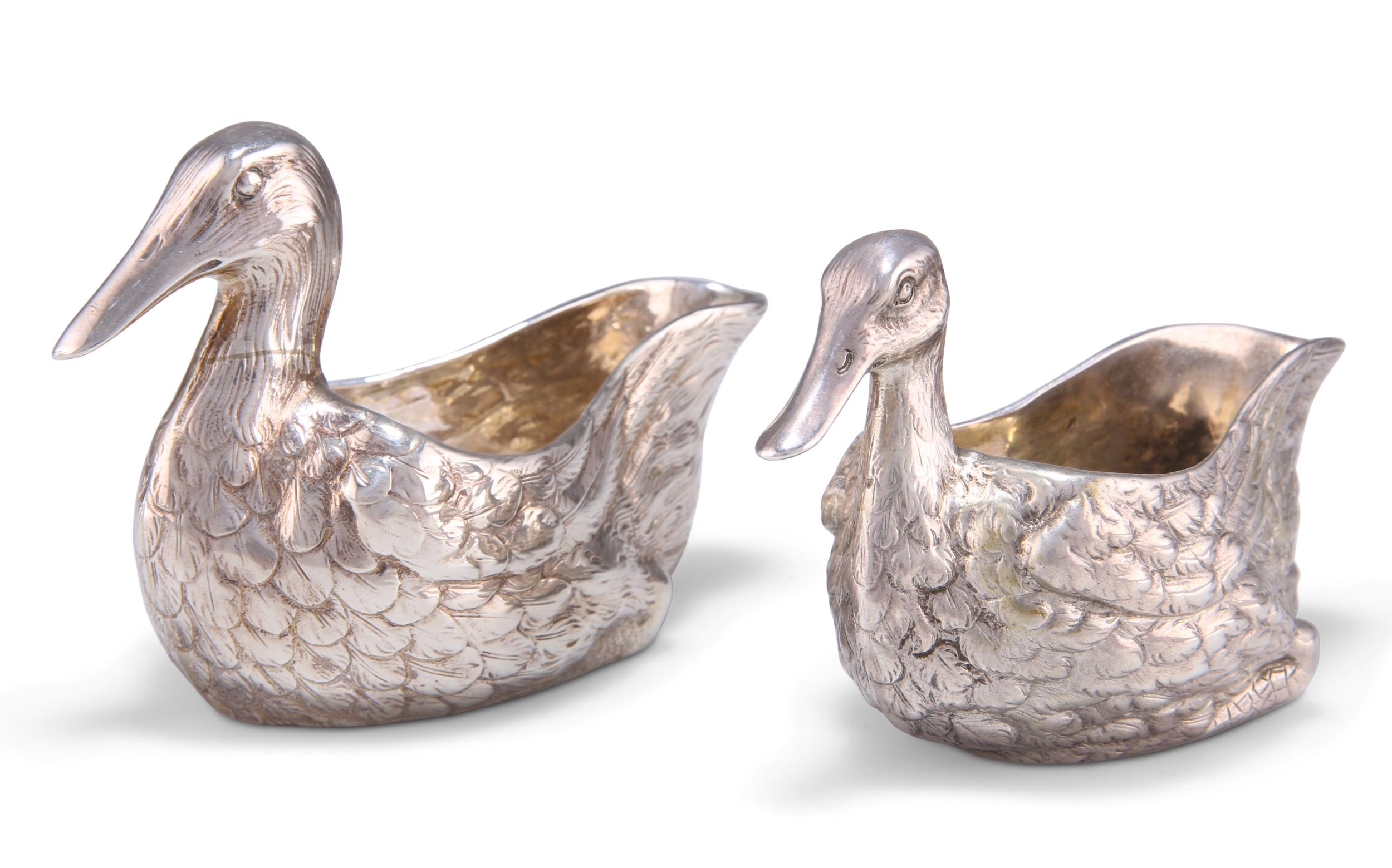 TWO VICTORIAN SILVER DUCK CREAM JUGS